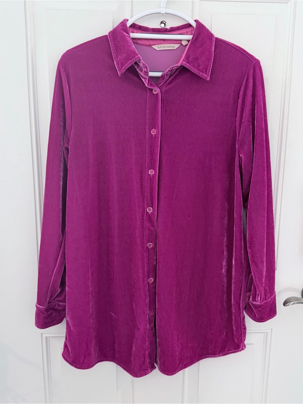 Soft Surroundings Velvet Boyfriend Tunic Shirt S | Magenta